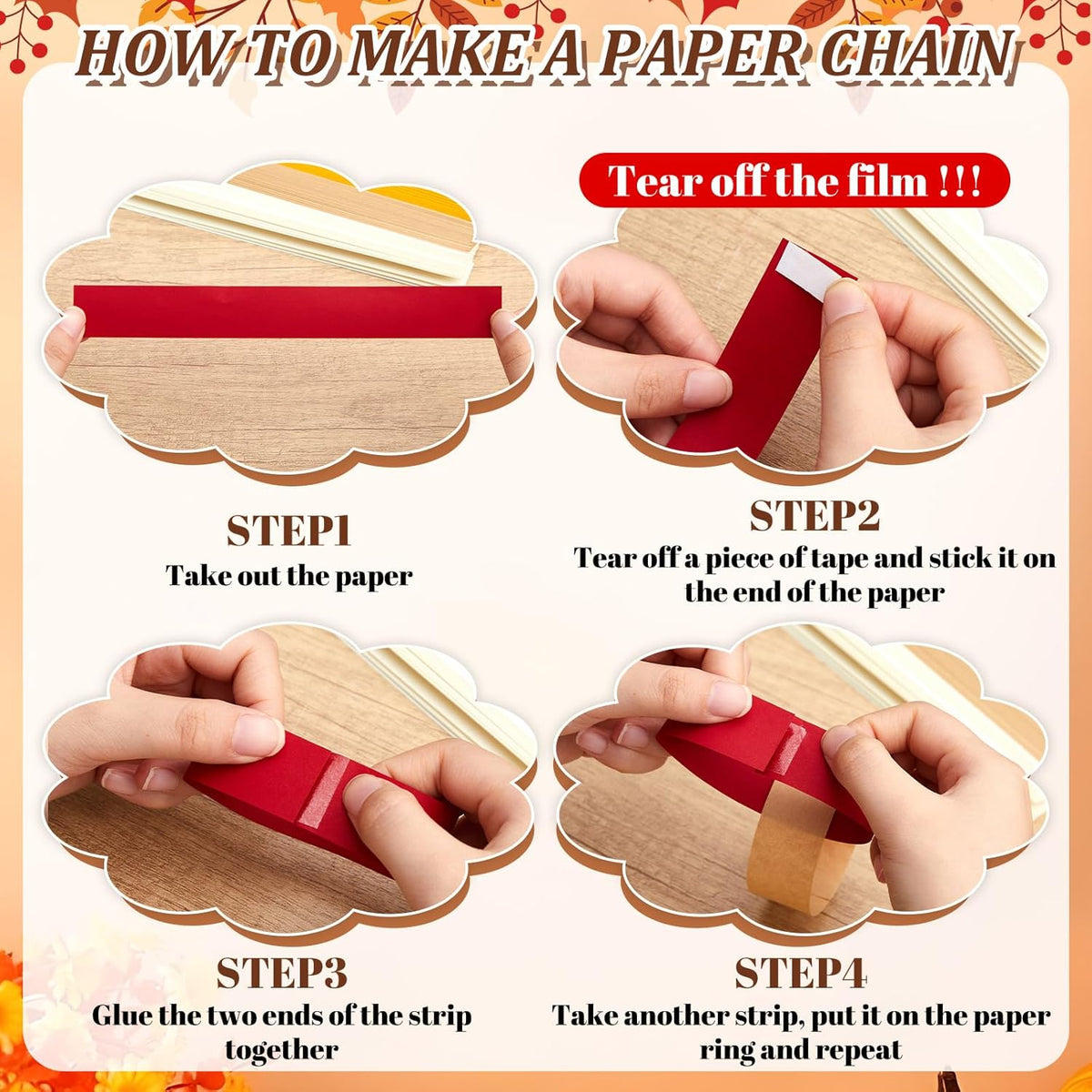 Lincia 600 Sheet Halloween Paper Chain Garland, Construction DIY Crafts Chain Strip for Fall