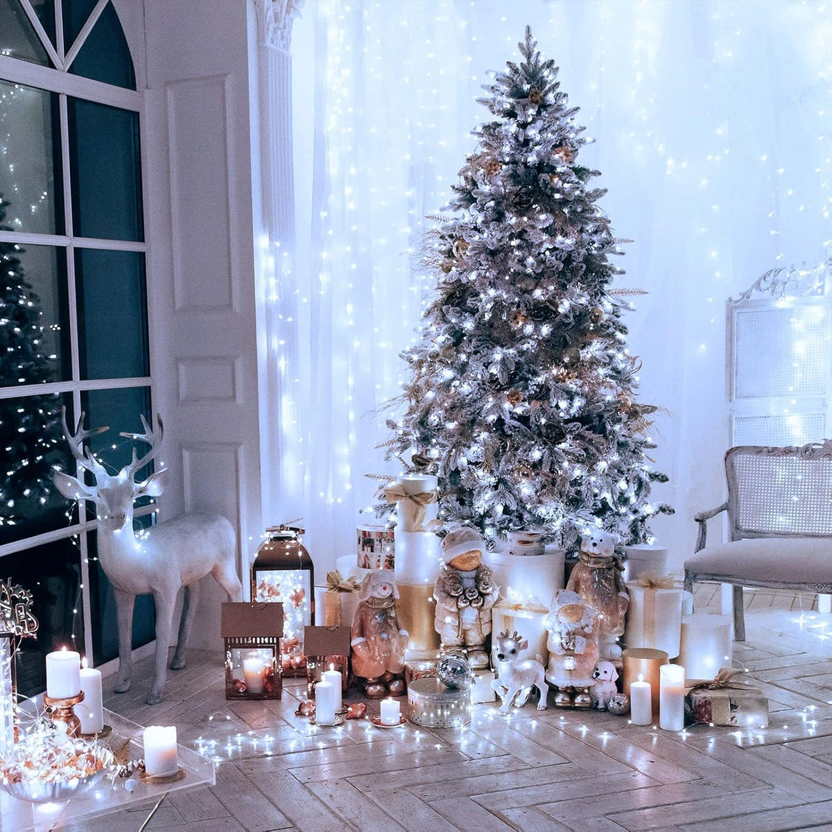 JMEXSUSS 300 LED Christmas Lights Clear Wire, 8 Modes White Christmas String Lights for Tree