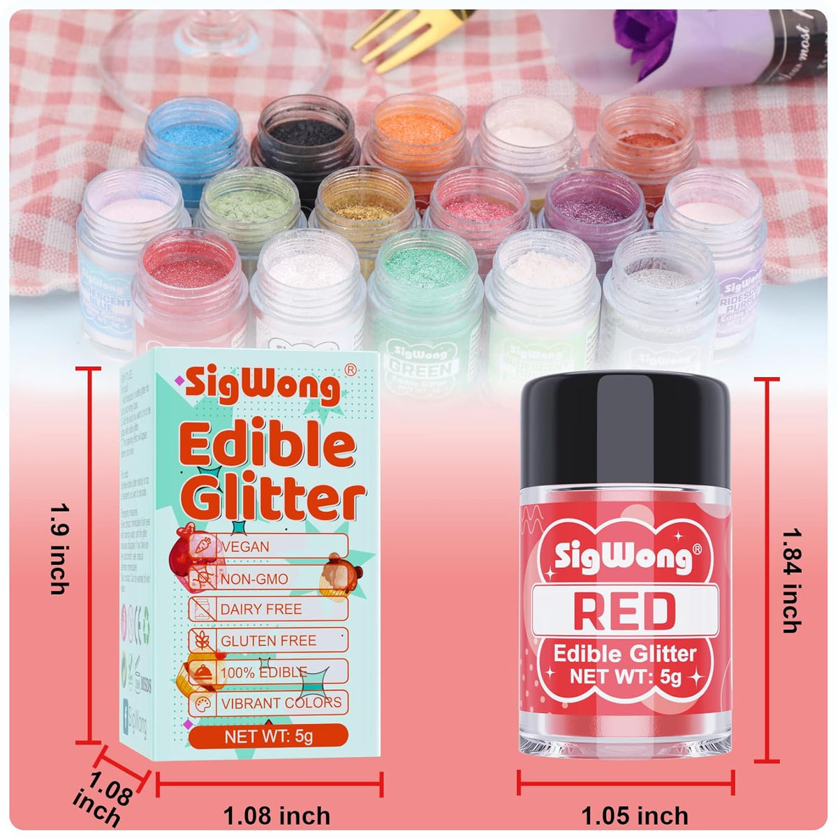 Red Edible Glitter - 5g Food Grade Cake Decorating Shimmering Glitter, Edible Sprinkle Luster Dust