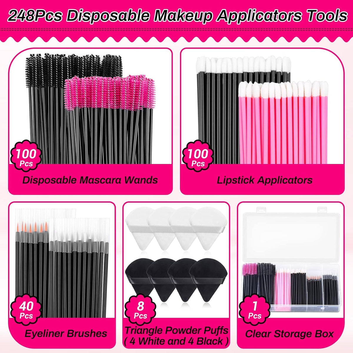 Disposable Makeup Accessories with Makeup Applicators Triangle Makeup Puffs, Mascara wands