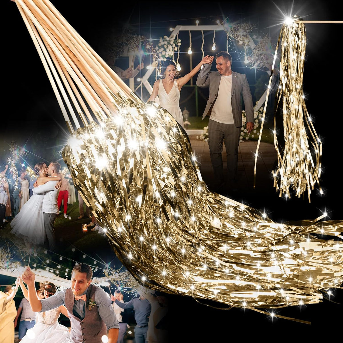 100 Pcs Lighted Wedding Wands LED Tinsel Wands Light up Streamers Sparklers for Wedding Send Off