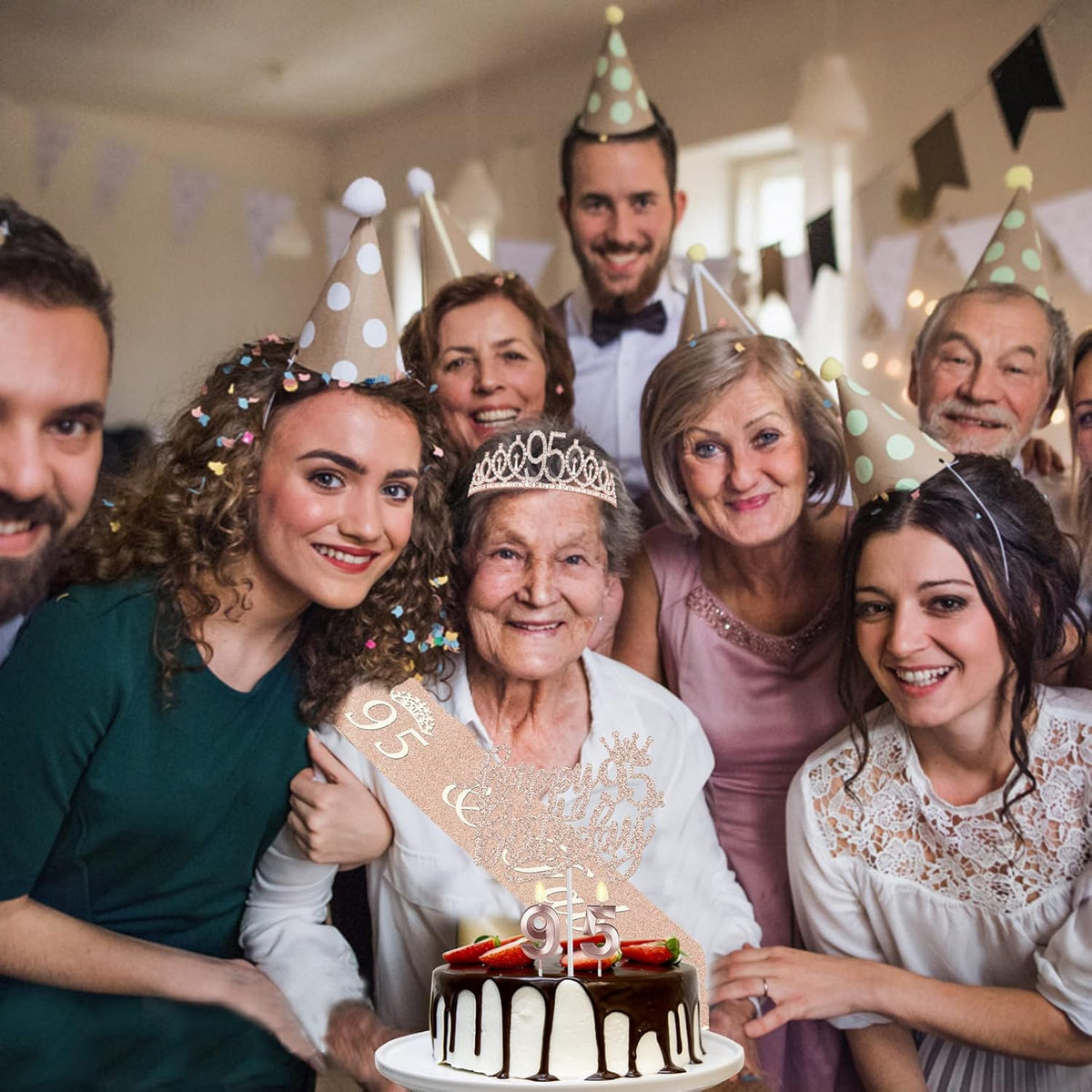 95th Birthday Decorations for Women Including Birthday Sash, Crown, Numeral Candles and Cake