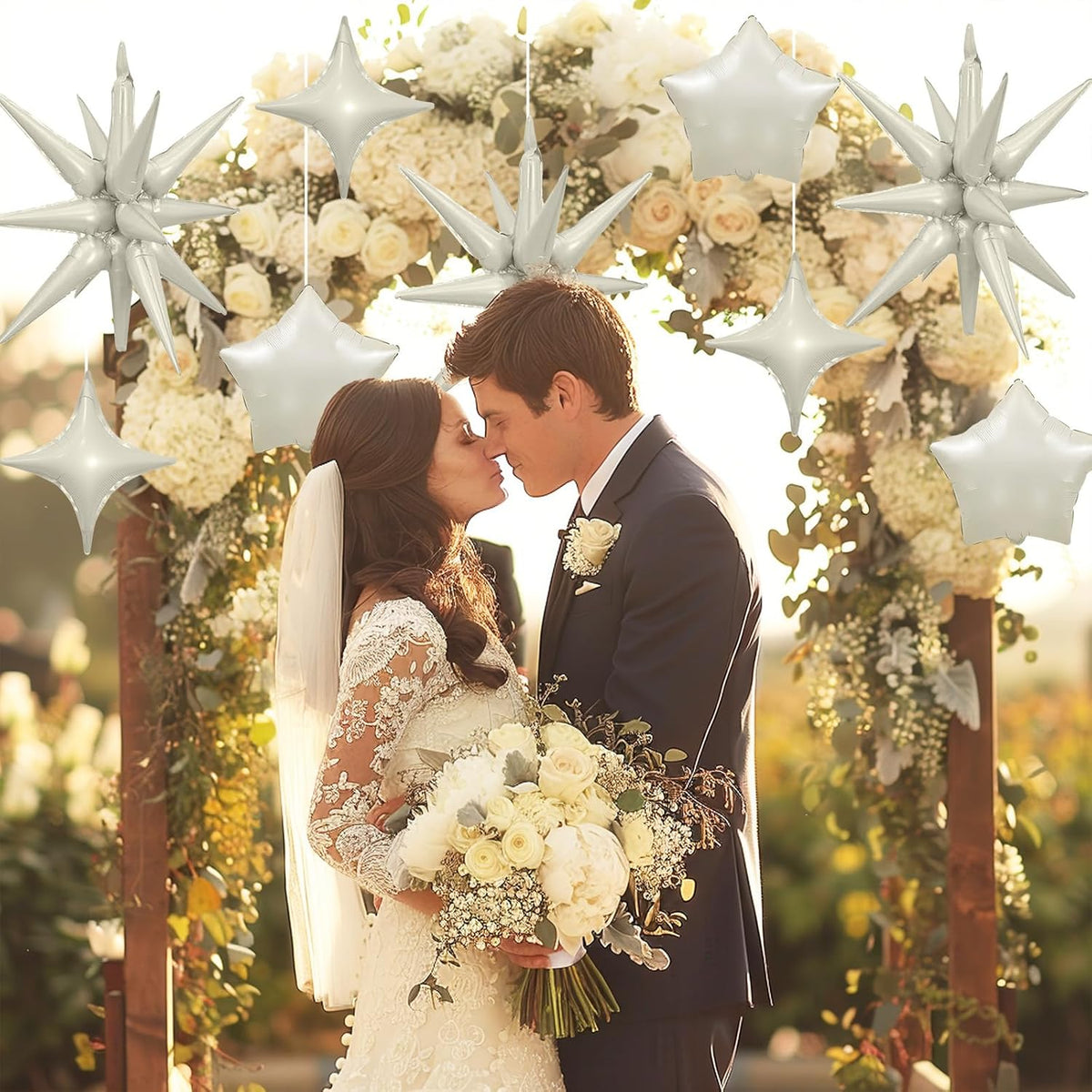 Cream Star Balloons, 22in White Sand Star Balloons Foil 10in 4-Pointed & Ivory Pentagram Balloon
