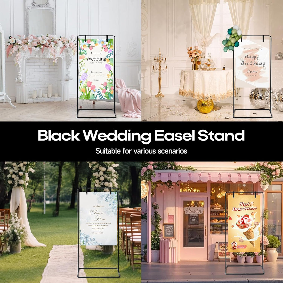 Wedding Sign Stand - Adjustable Wedding Sign W/Design Bundle & Leather Sign Hanging Straps, Durable