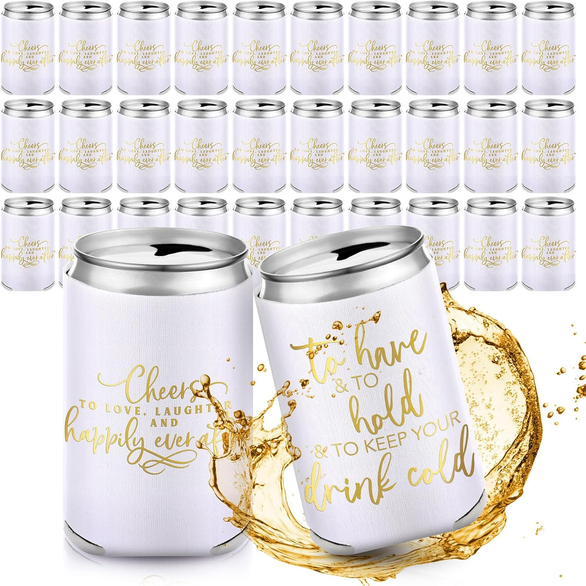 50 Pieces White Wedding Can Cooler Sleeves Bulk Engagement Party Favors for Guests Beer Cooler