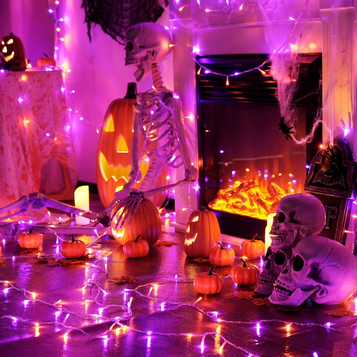 JMEXSUSS 163 FT 500 LED Halloween String Lights Indoor, Orange and Purple Halloween Lights Outdoor