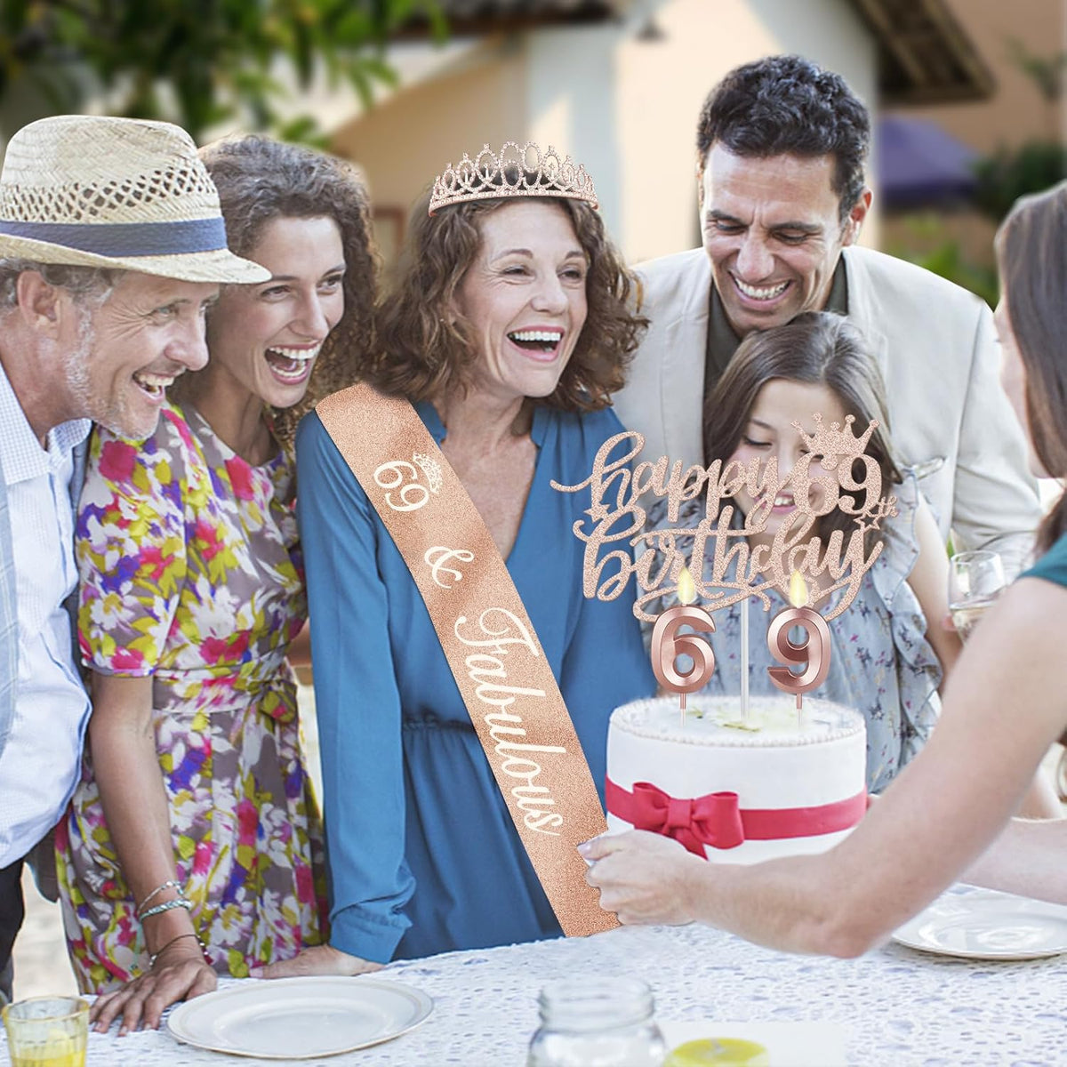 69th Birthday Decorations for Women, Including Birthday Sash, Crown/Tiara, Candles, Cake Topper, 69