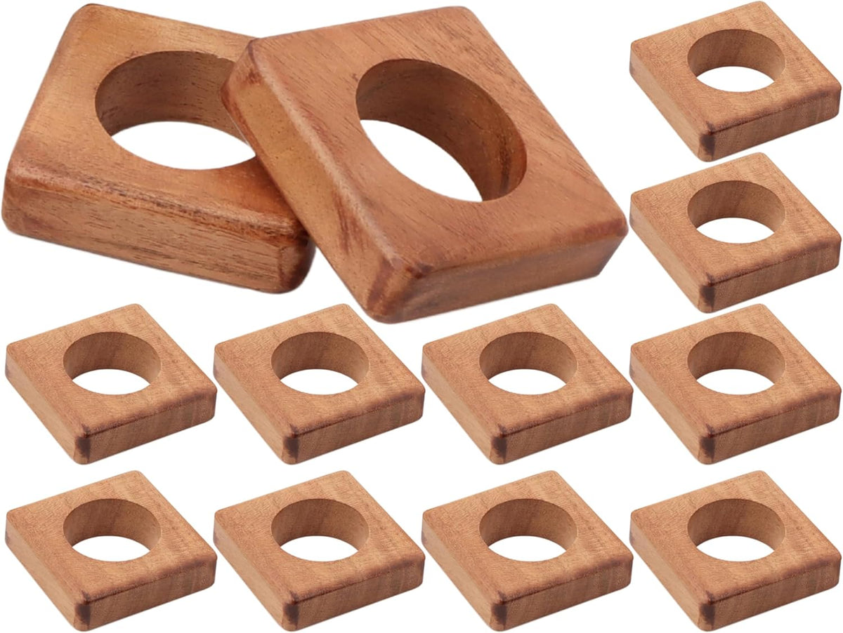 Wooden Napkin Rings Set of 12 Fall Decor for Home Square Acacia Wood Napkin Holders for Dining