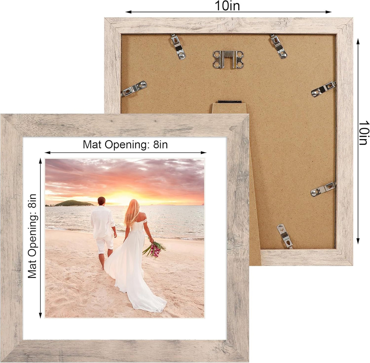 10x10 Picture Frame Set of 4 with High Definition Glass, Smoke Gray Frames Display 8x8 Picture with