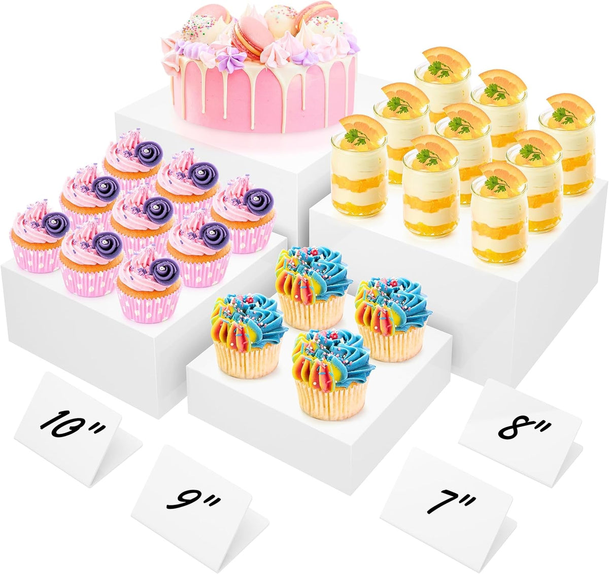 10” Large Buffet Risers with Mini Signs, Table Risers, Buffet Risers and Stands, Acrylic Cube