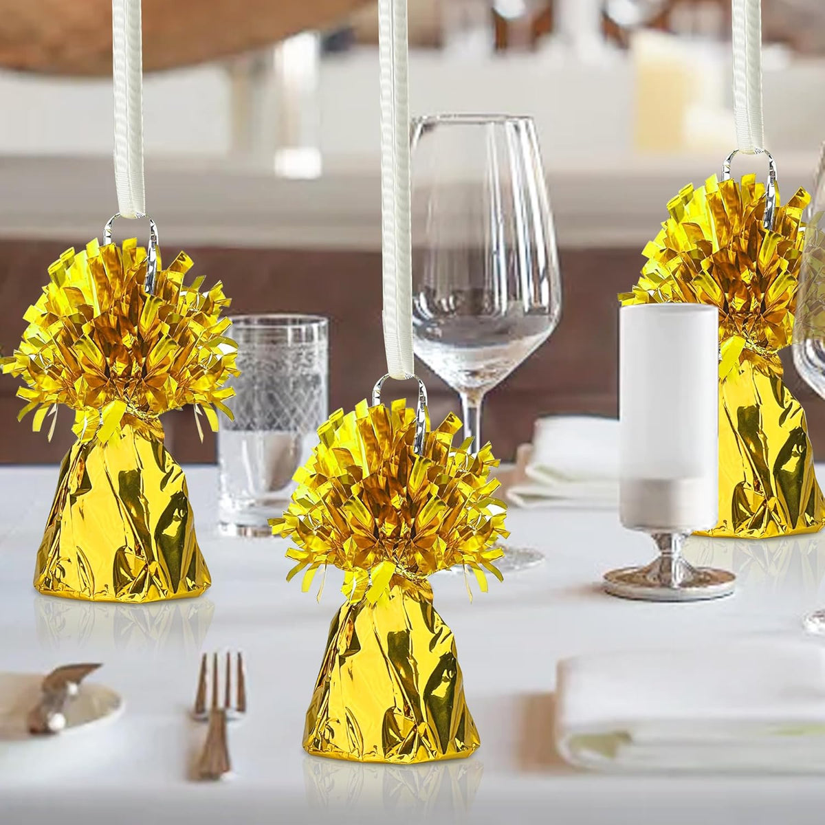 16 PCS Metallic Wrapped Balloon Weights Gold Heavy Balloon Weight for Balloons Birthday Party Table