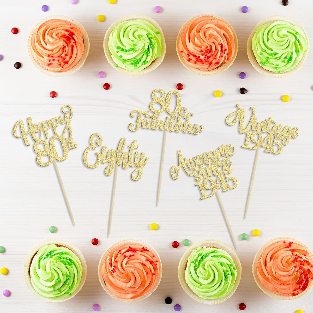 30Pcs Vintage 1945 Cupcake Toppers Glitter Eighty Happy 80th Birthday 80 Fabulous Cupcake Picks