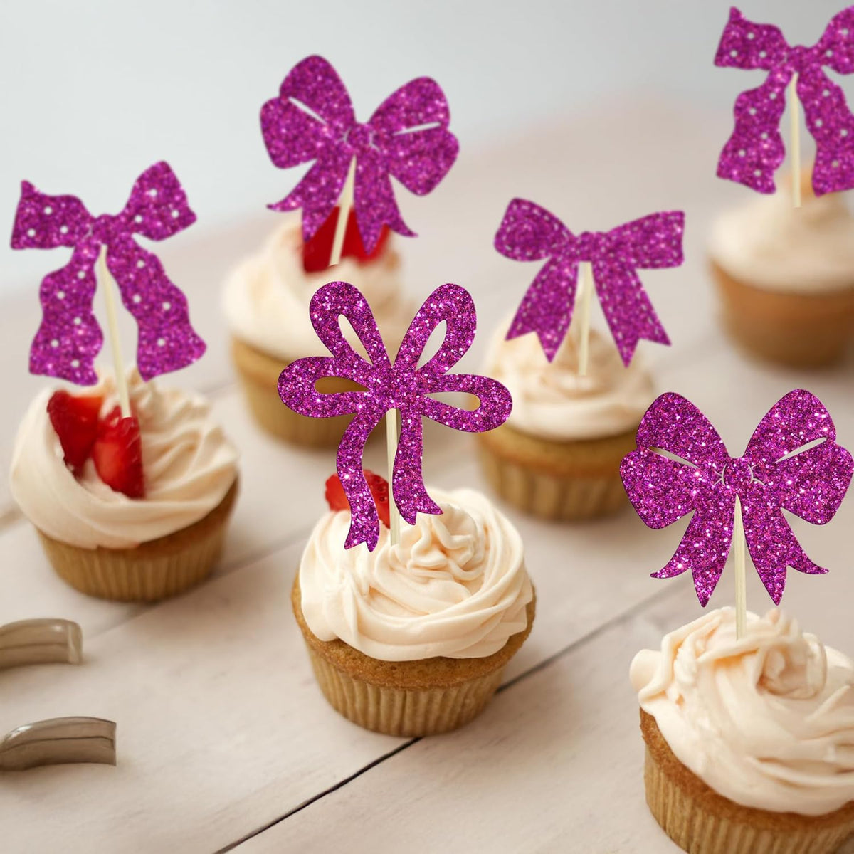 Ephlyn 24Pcs Bow Cupcake Toppers Bow Birthday Cake Topper Girls Birthday Party Decorations Bowknot