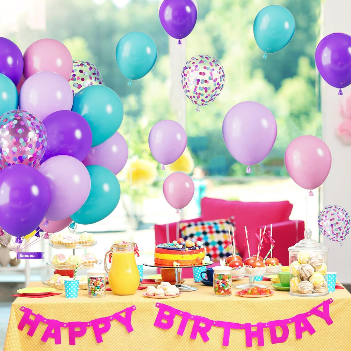 Mermaid Balloons, 12 Inch Blue Pink and Purple Balloons, Pastel Pink Latex Helium Balloons Teal