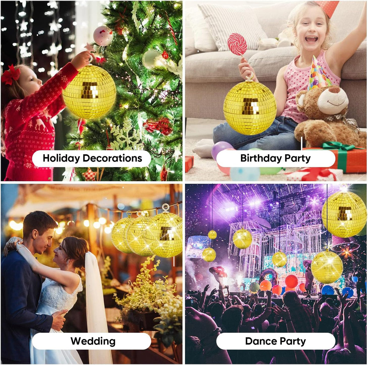Mirror Disco Ball Decor, 6 inch Stage Mirror Balls Gold Disco Ball Ornaments Reflective Party