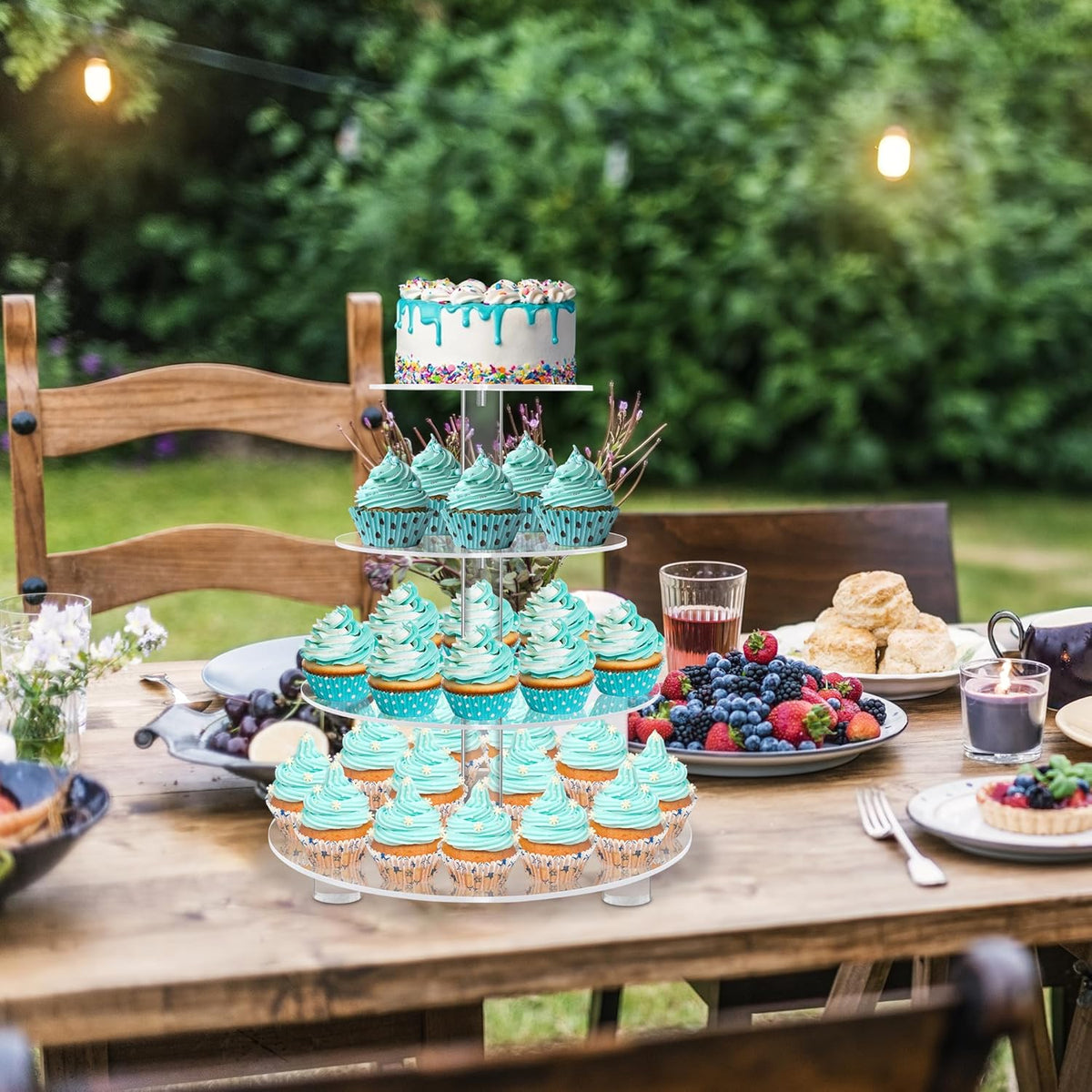 YestBuy 4 Tier Round Acrylic Cupcake Stand with Base, Premium Cupcake Holder, Acrylic Cupcake Tower