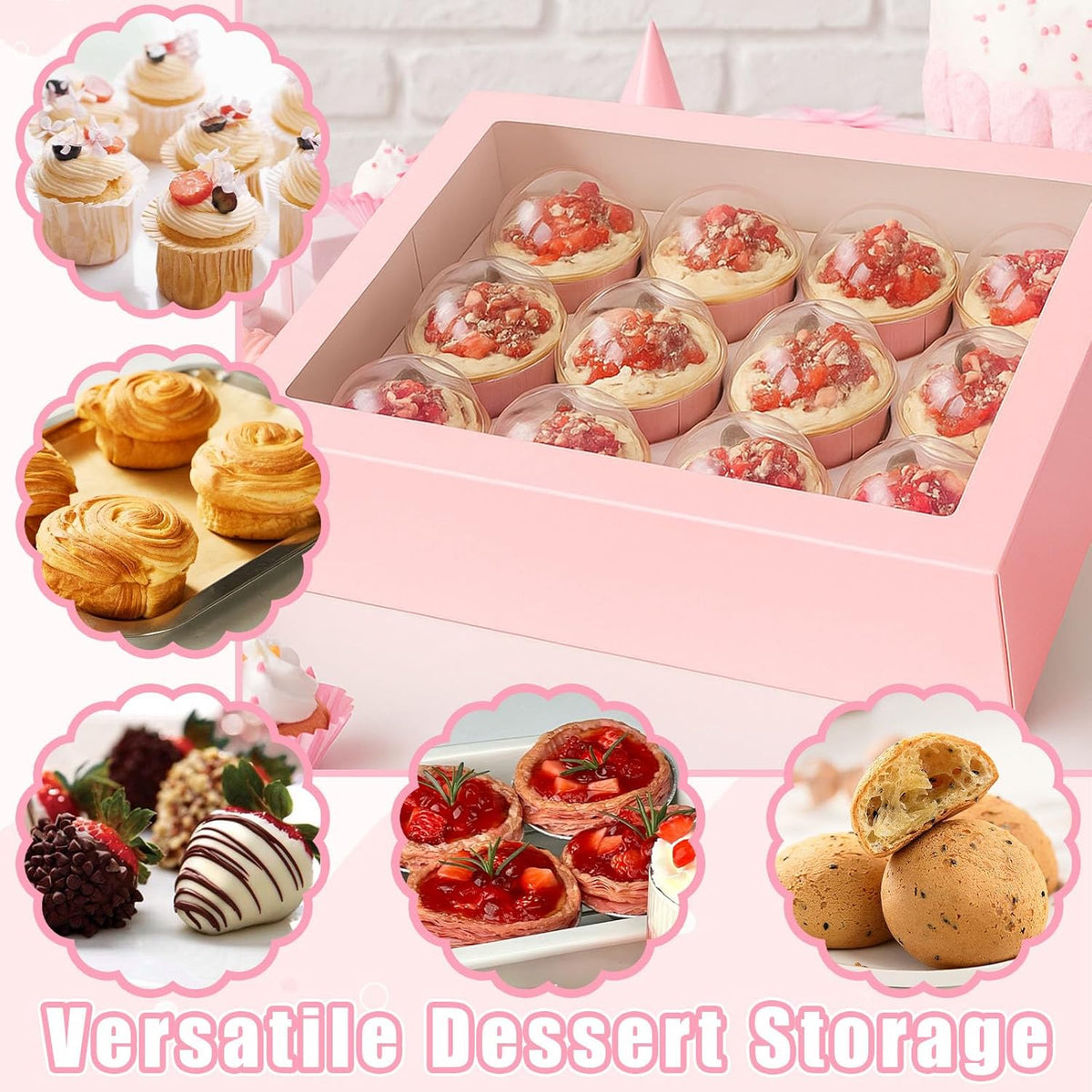 VGOODALL 12 Count Cupcake Boxes, 6PCS 13.2x9.8x4Inches Pink Cupcake Container with Window Boxes