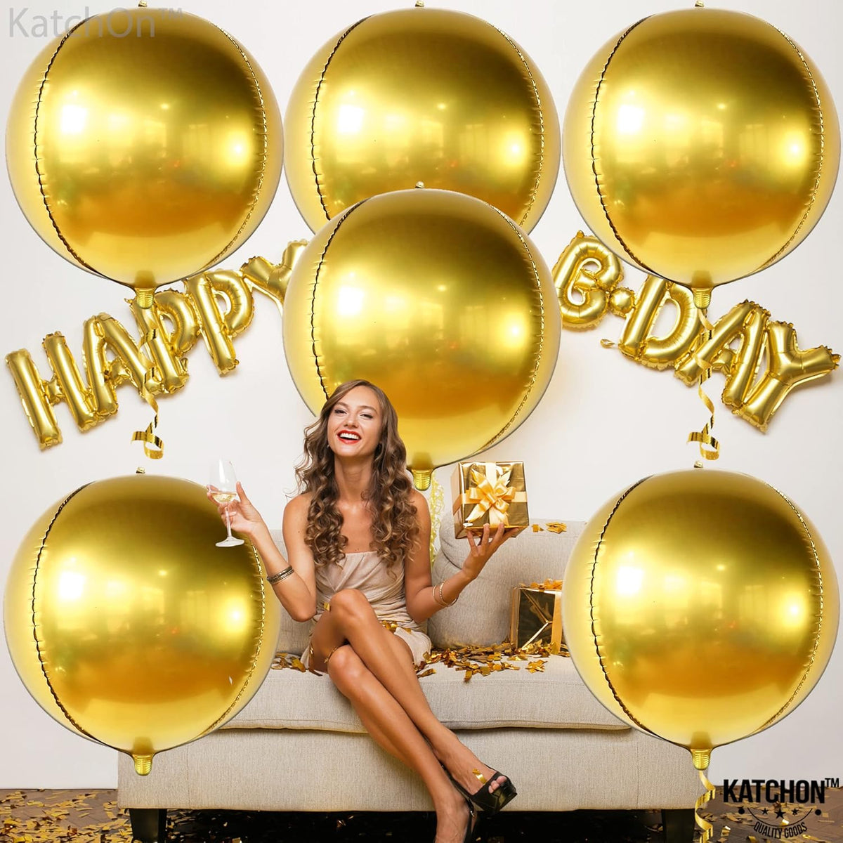 KatchOn, Big Gold Foil Balloon - 22 Inch, Pack of 6 | Gold Mylar Balloons for Golden Party