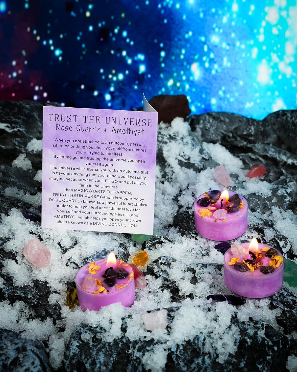 Tealight Soy Candles with Crystals And Herbs, Handmade Energy Candles, Healing Crystal Soy Candles