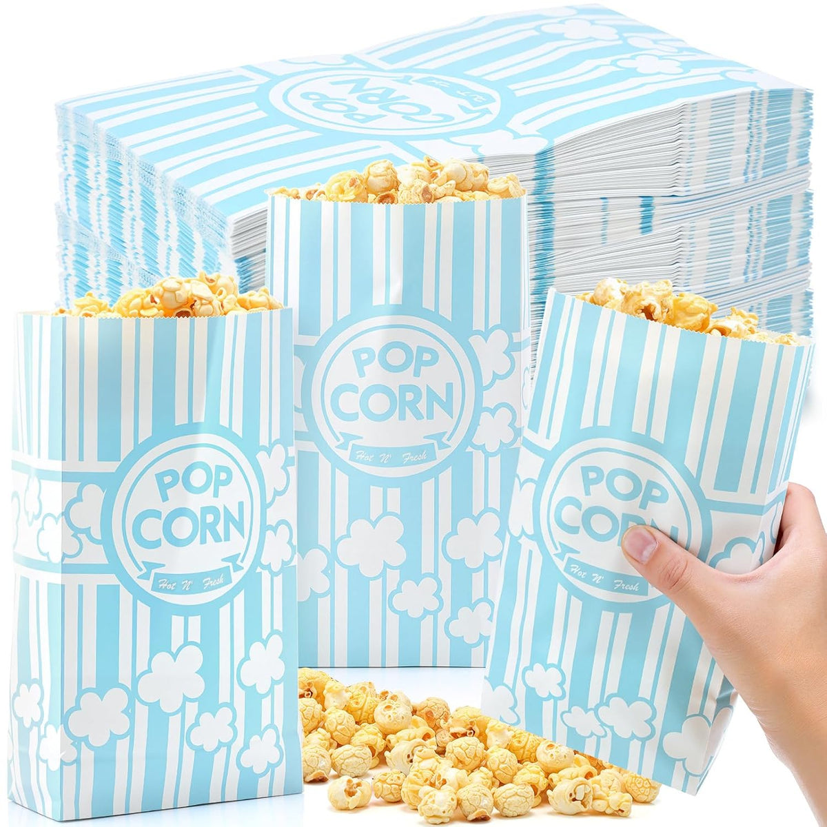 200 Pcs Paper Popcorn Bags Bulk 2 oz Large Flat Bottom Boxes Red and White Disposable Container