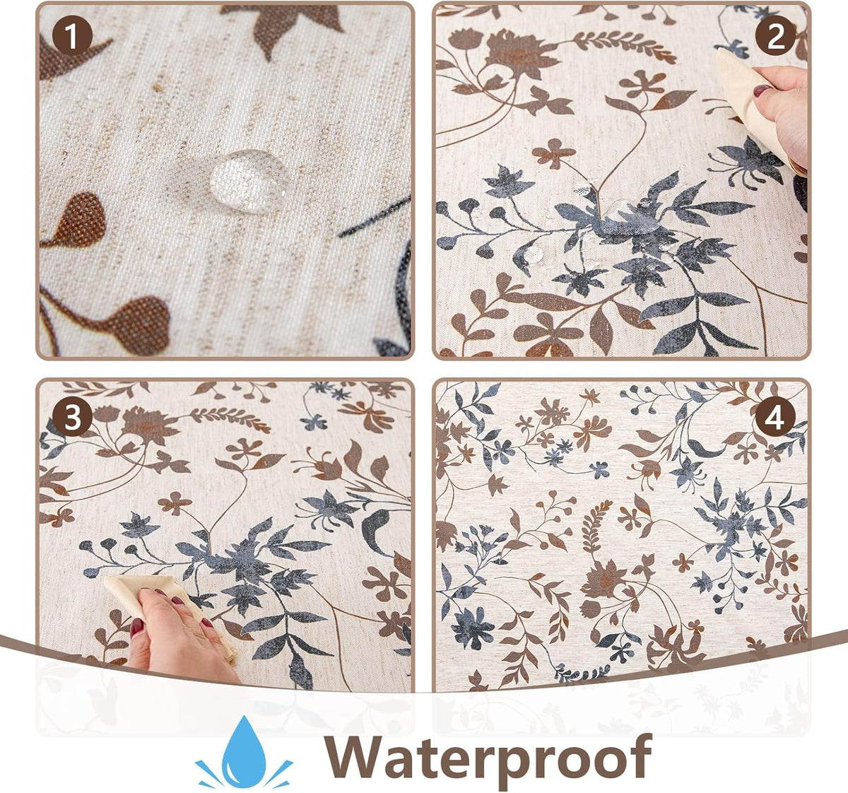 MYSKY HOME Rustic Tablecloth Classic Brown Leaves Printed Linen Fabric Table Cover Waterproof