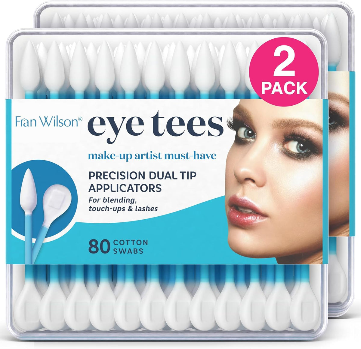 Fran Wilson EYE TEES COTTON TIPS 80 Count (2 PACK) - Precision Makeup Applicator, Double-sided
