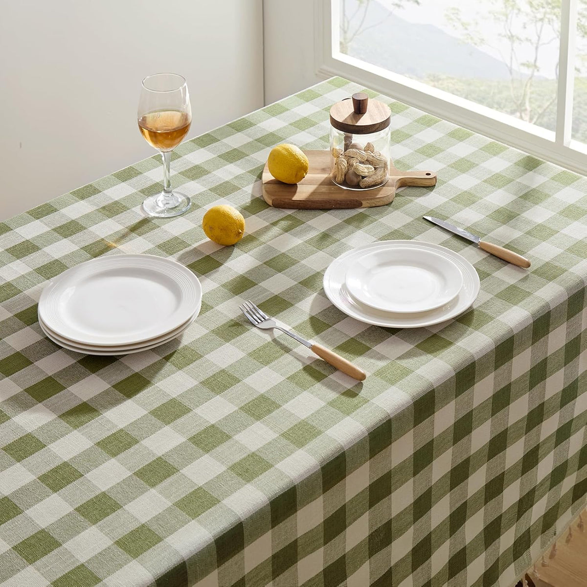 Softalker Checkered Tablecloth Rectangle, Heavy Weight Linen Gingham Christmas Table Cloth with