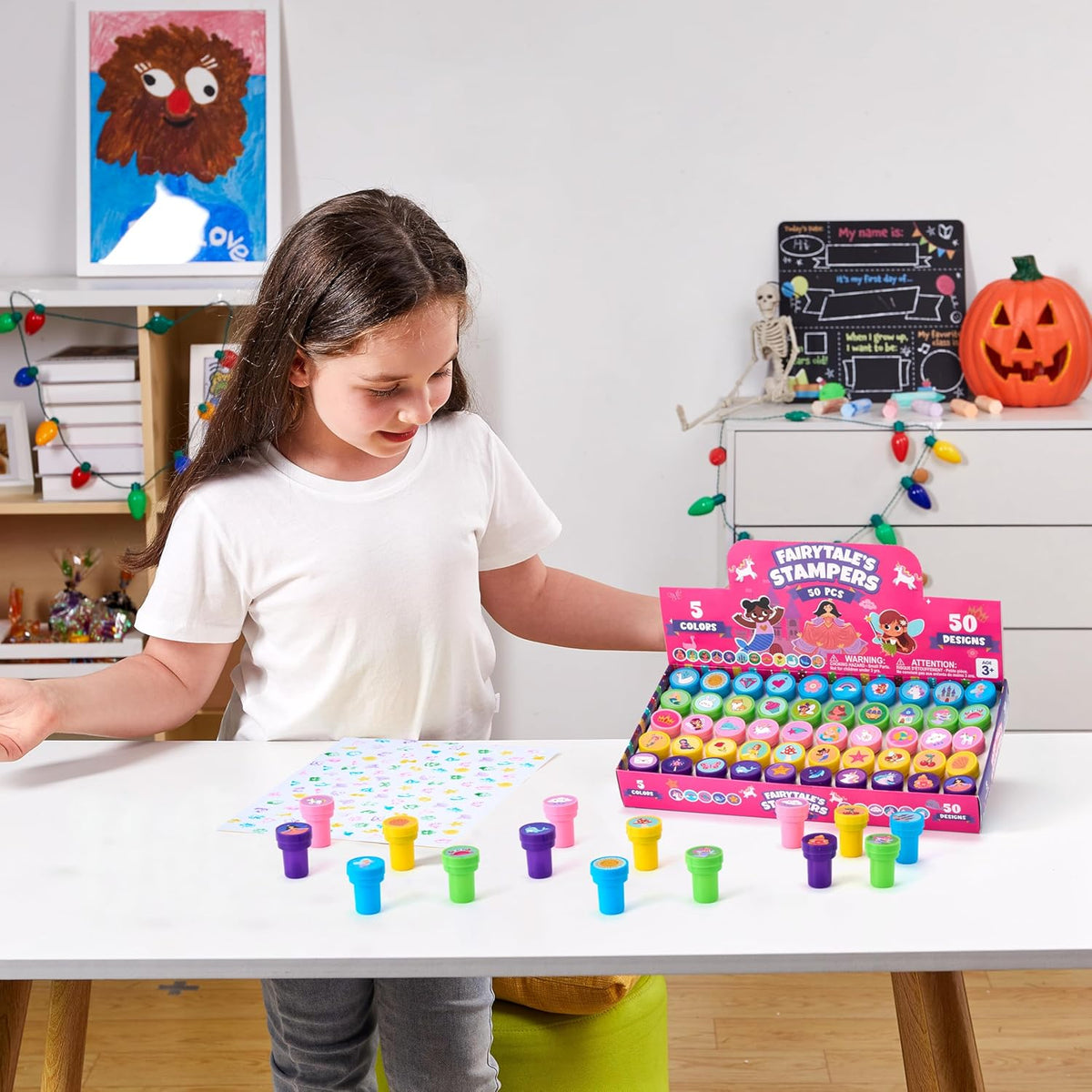 JOYIN 50 Pcs FairyTale's Themed Stamps for Kids - Self-Ink Stamps with 50 Designs for Birthday