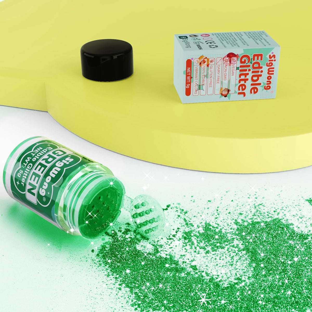 Green Edible Glitter - 5g Food Grade Cake Decorating Shimmering Glitter, Edible Sprinkle Luster