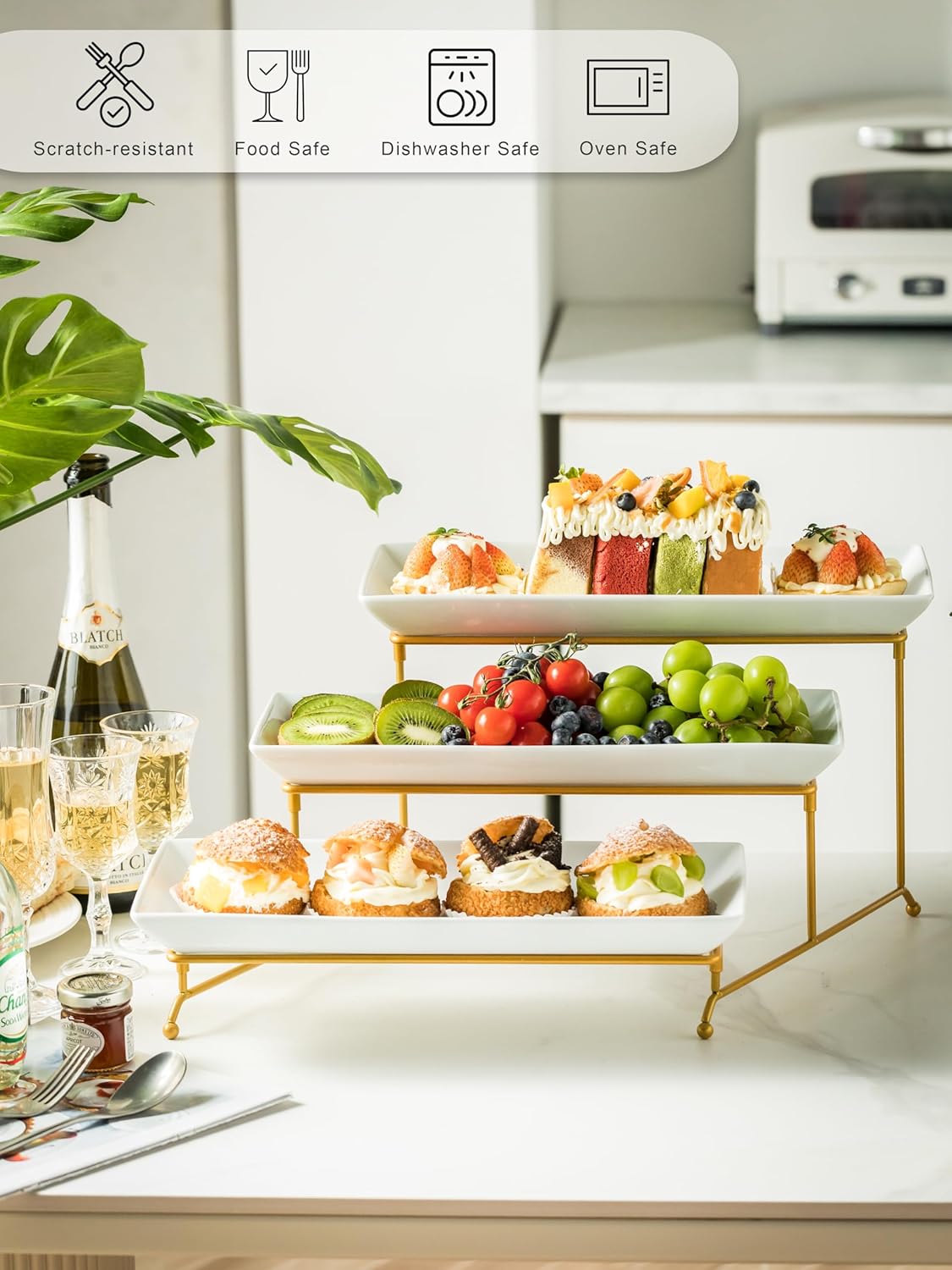 YHOSSEUN 3 Tier Serving Tray for Party, Tiered Serving Platters and Trays, 14 Inch Tiered Tray