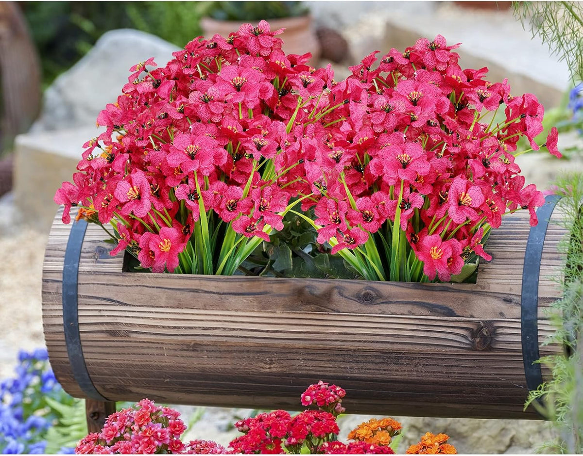 AmyHomie 20 Bundles Artificial Flowers for Outdoor Outside Spring Summer Decoration UV Resistant