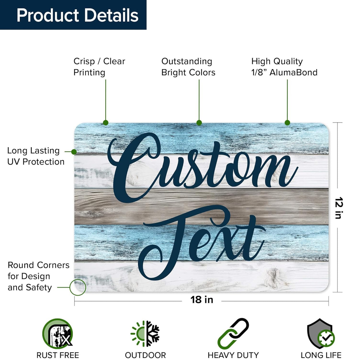 Custom Sign, Custom Street Sign, 11 Font Colors, 13 Font Styles, 4 Hole Options, 22 Sizes, 12x18