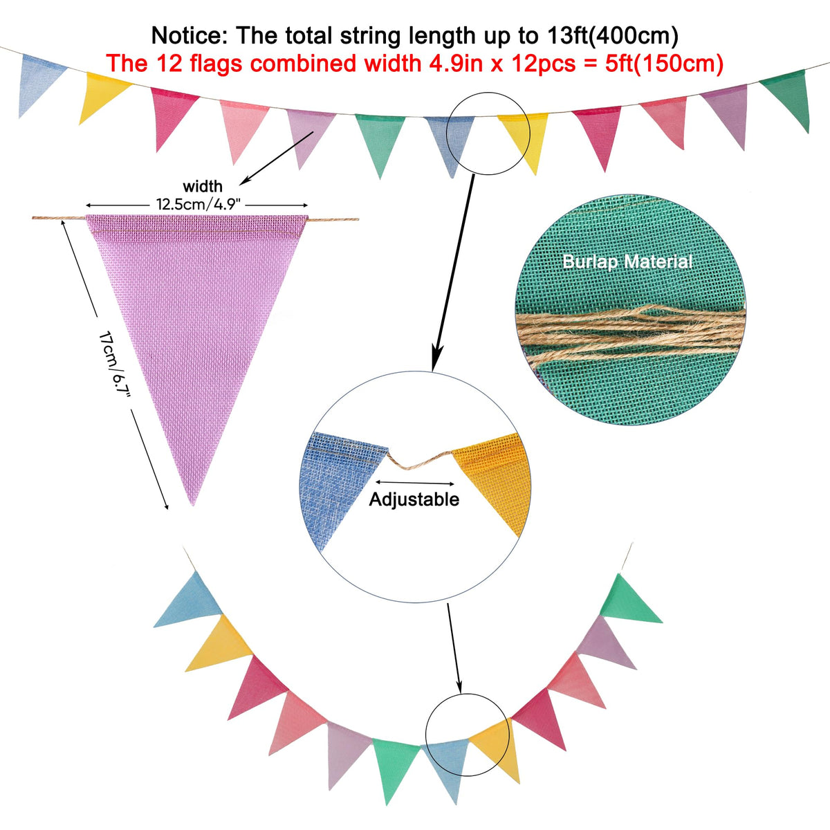 Pennant Banner Flags Pastel - GREATRIL Colorful Triangle Banners for Birthday Easter Classroom