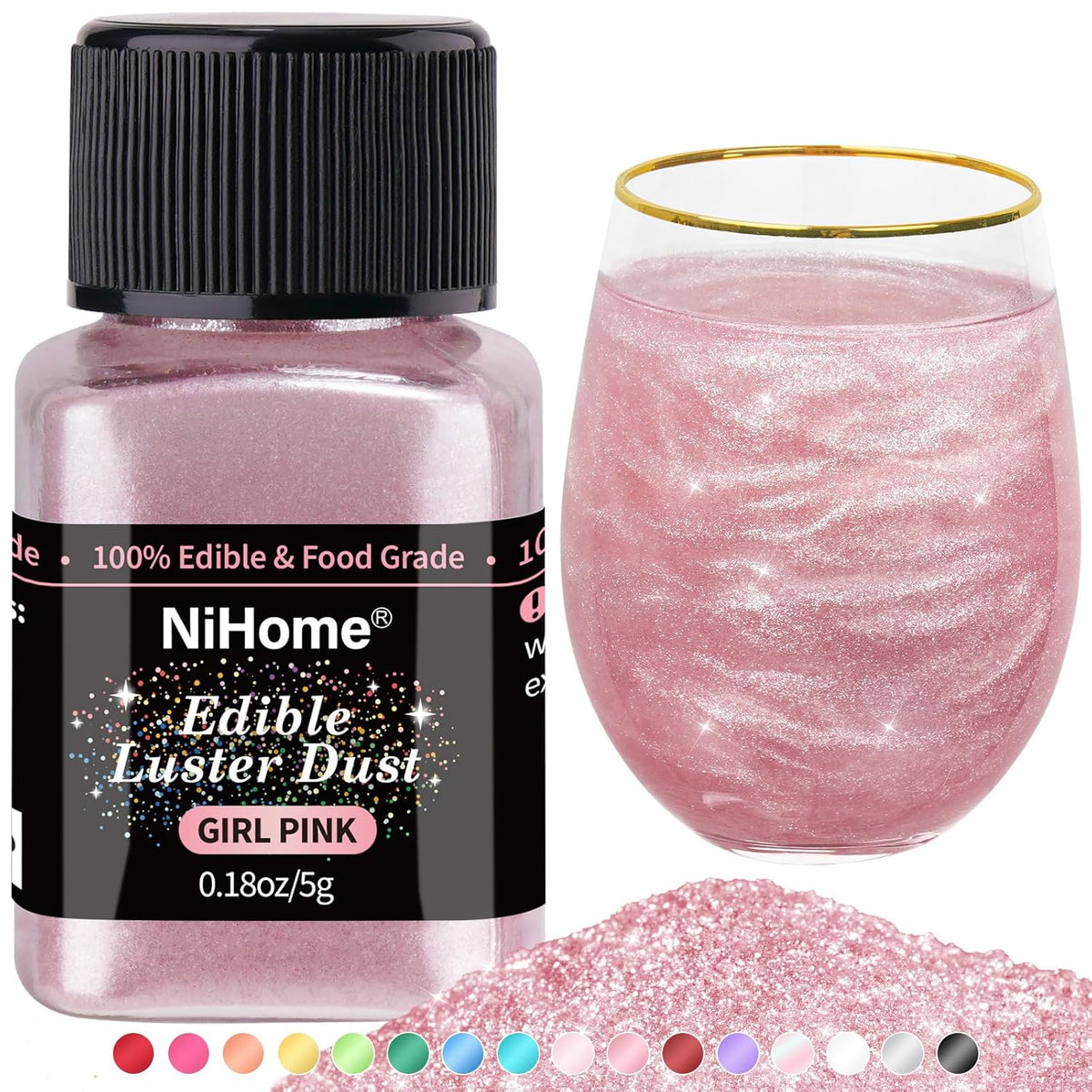 NiHome Edible Food-Grade Glimmer Powder Glitter Luster Dust Metallic Food Decorating Sprinkle