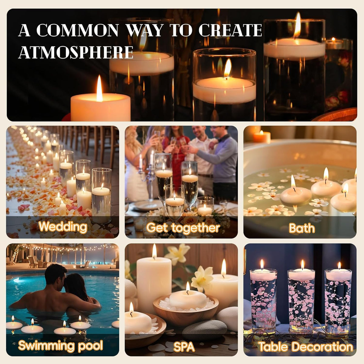 3 inch White Floating Candles, 48 Pack Unscented Floating Candle,8-9 Hours Burning Floating Candles