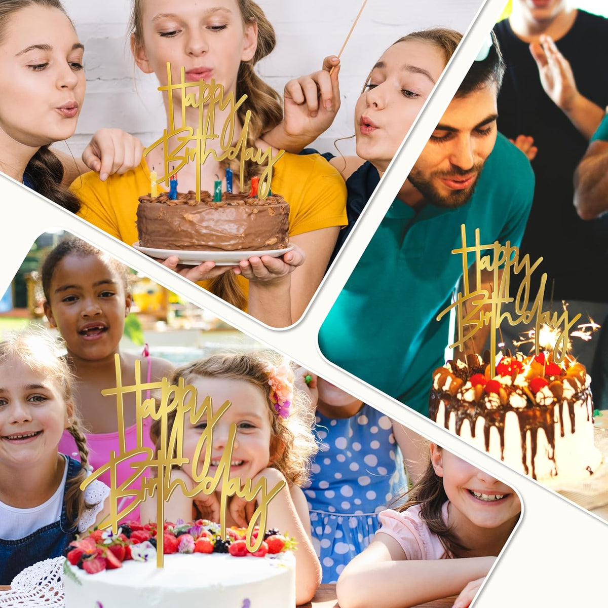 1PCS Gold Birthday Cake Topper, 5.3 x 7.2 Inches Acrylic Happy Birthday Cake Sign, Glitter Mirror