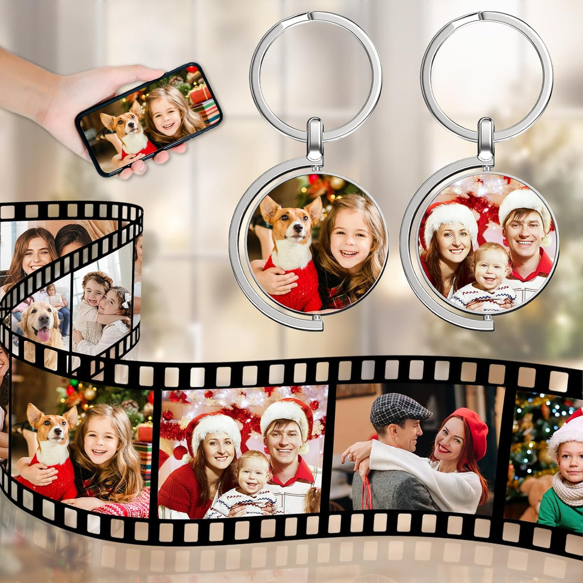 Personalized Custom Keychain with Picture - Turnable Double Sided Colorful Photo Key chains