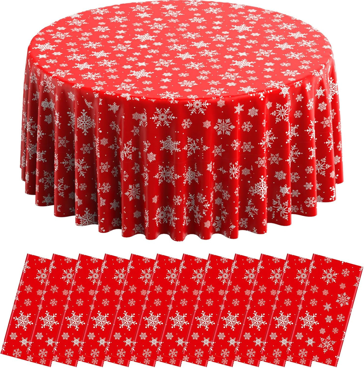 12 Pieces Christmas Snowflake Plastic Party Tablecloth Decorations, Disposable White Snowflake Red