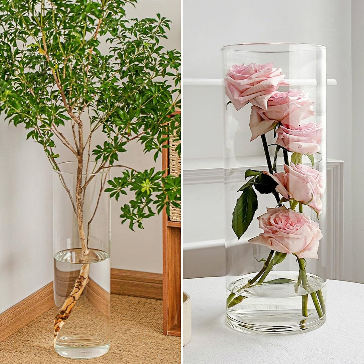 3 Large Acrylic Cylinder Clear Vase for Centerpieces, Hurricane Unbreakable Tall Big Wide Mouth
