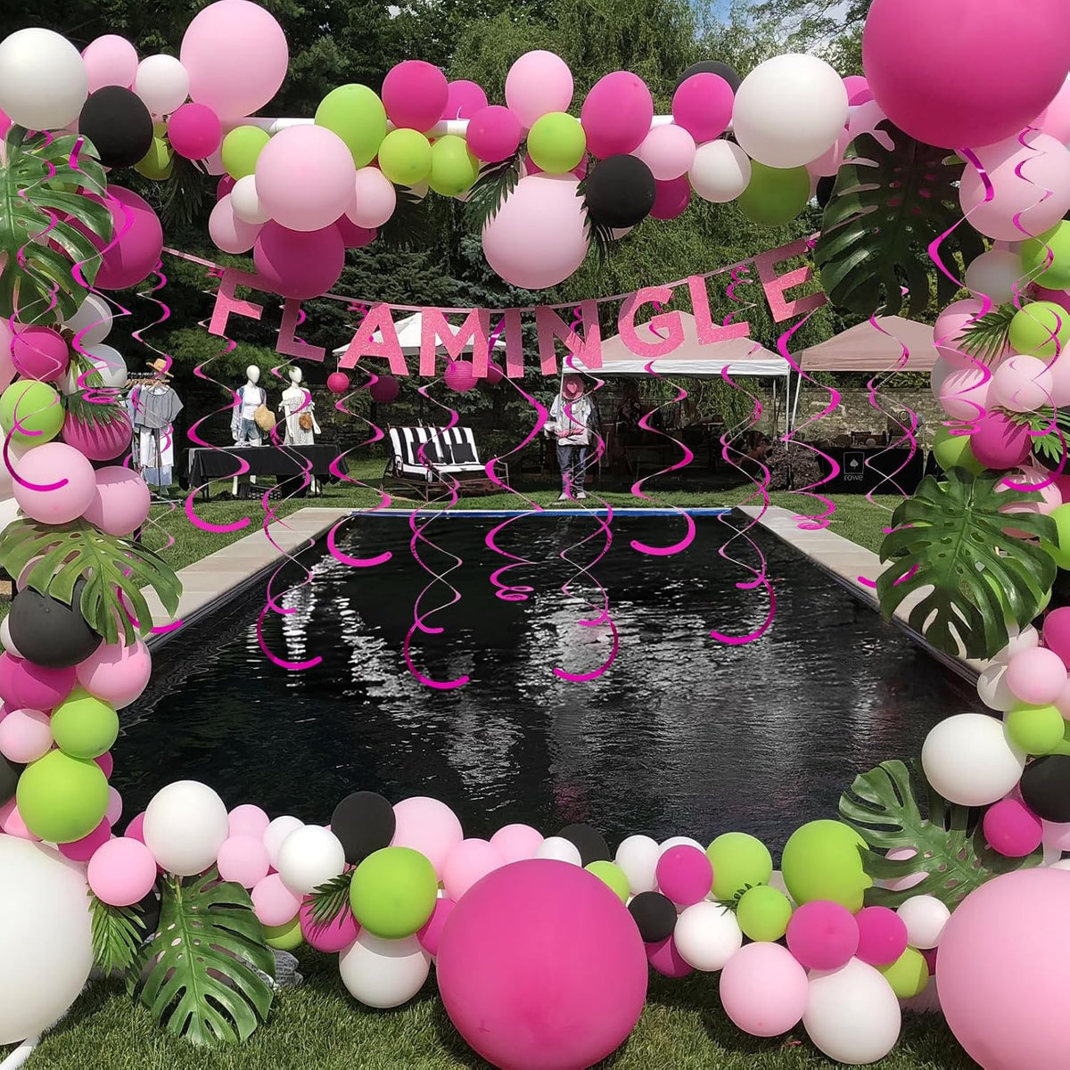 24 PCS Hot Pink Hanging Swirl, Fuschia Sparkle Ceiling Hanging Decorations, Plastic Streamer Party