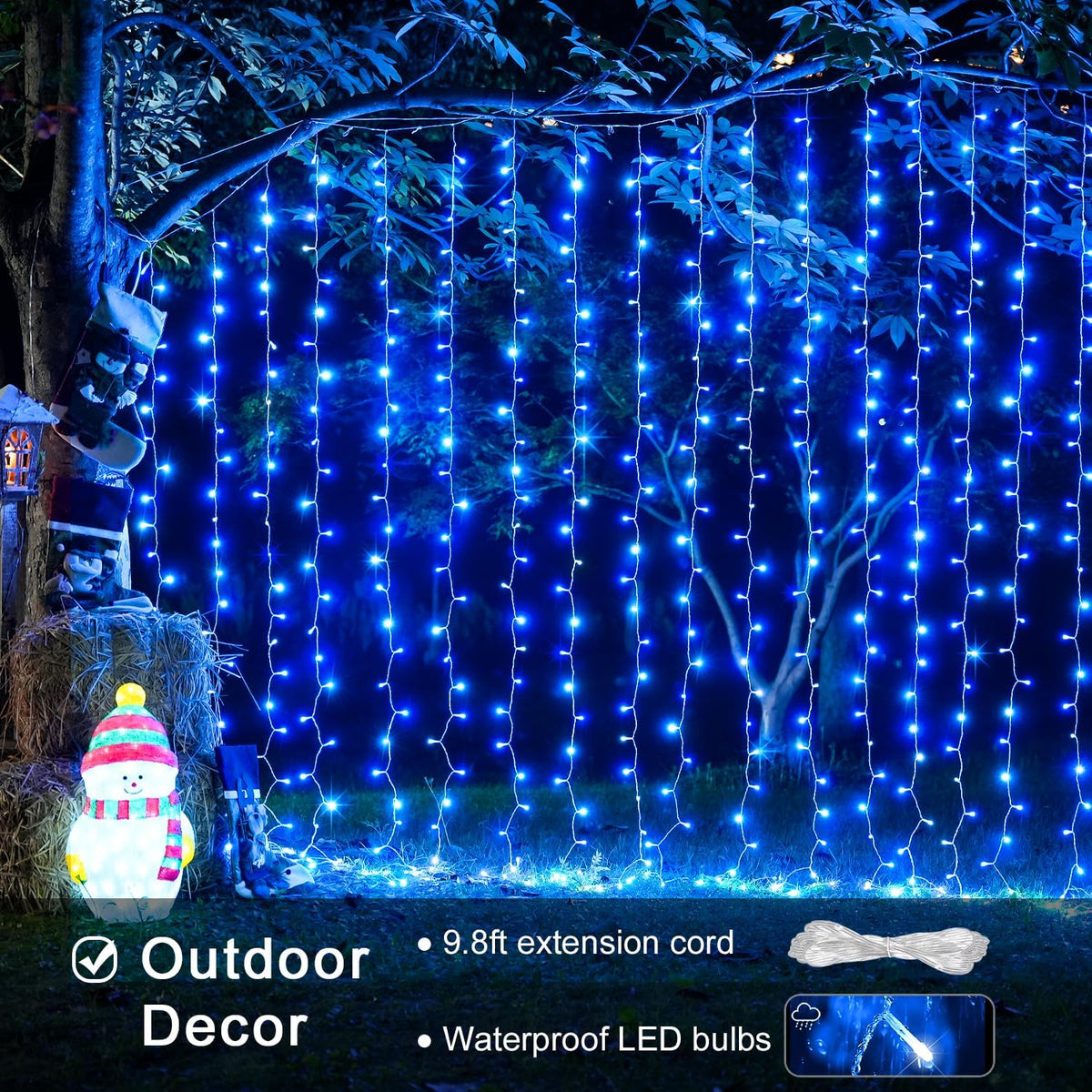 JMEXSUSS 300LED Christmas Curtain Lights, Blue Christmas Lights with Remote, Blue String Lights for