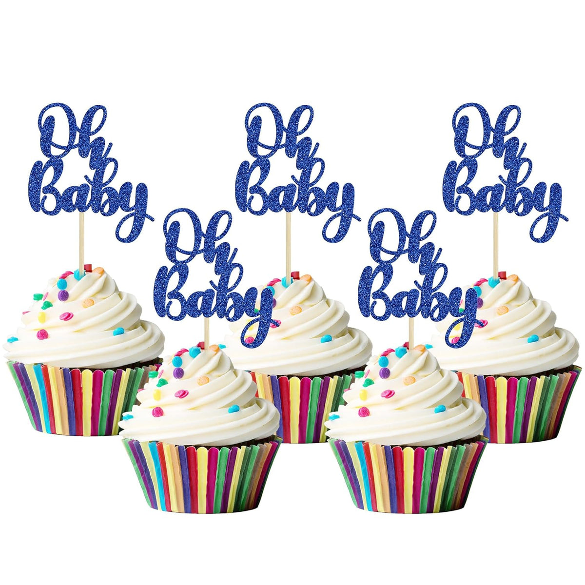 Gyufise 36Pcs Oh Baby Cupcake Toppers Glitter Baby Shower Oh Baby Cupcake Picks for Gender Reveal