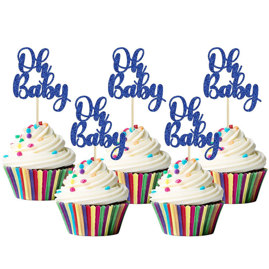 Gyufise 36Pcs Oh Baby Cupcake Toppers Glitter Baby Shower Oh Baby Cupcake Picks for Gender Reveal