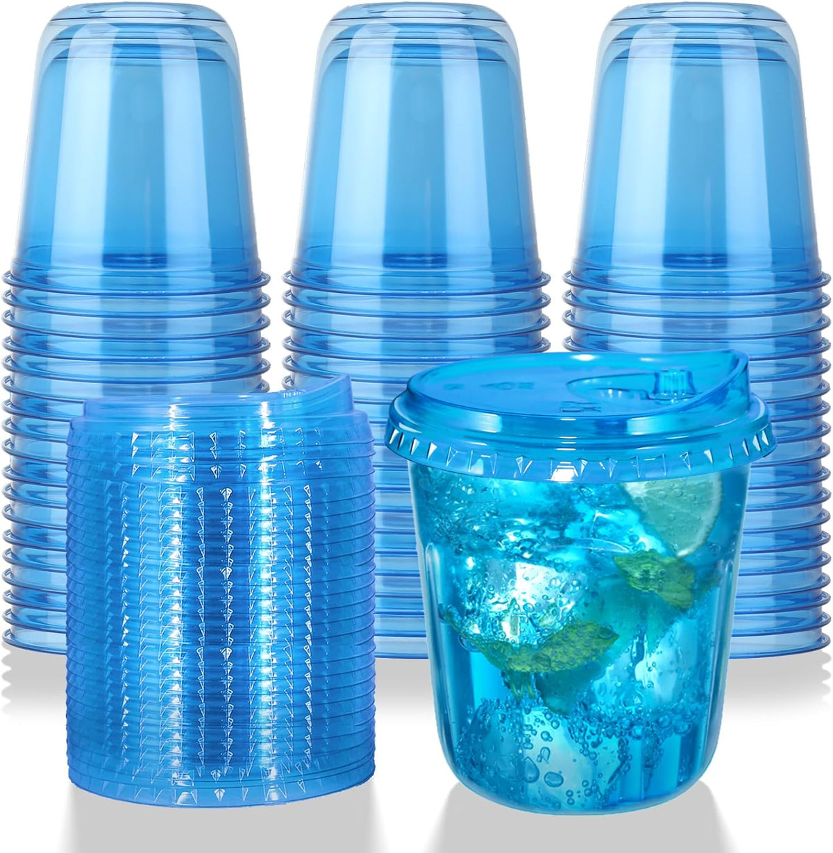 12oz Disposable Stemless Glasses With Strawless Sip Lids,PET Disposable Drinking Cups,Clear Plastic