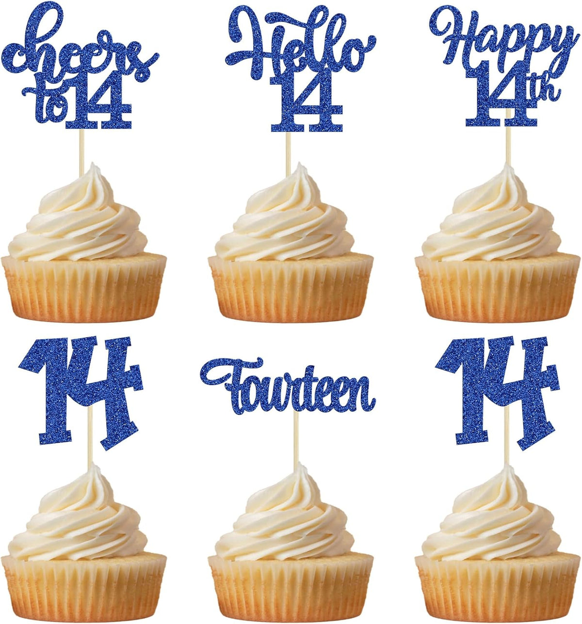 30Pcs 14th Birthday Cupcake Toppers Hello 14 Cupcake Picks Fourteen Cheers to 14 Years Old Cake
