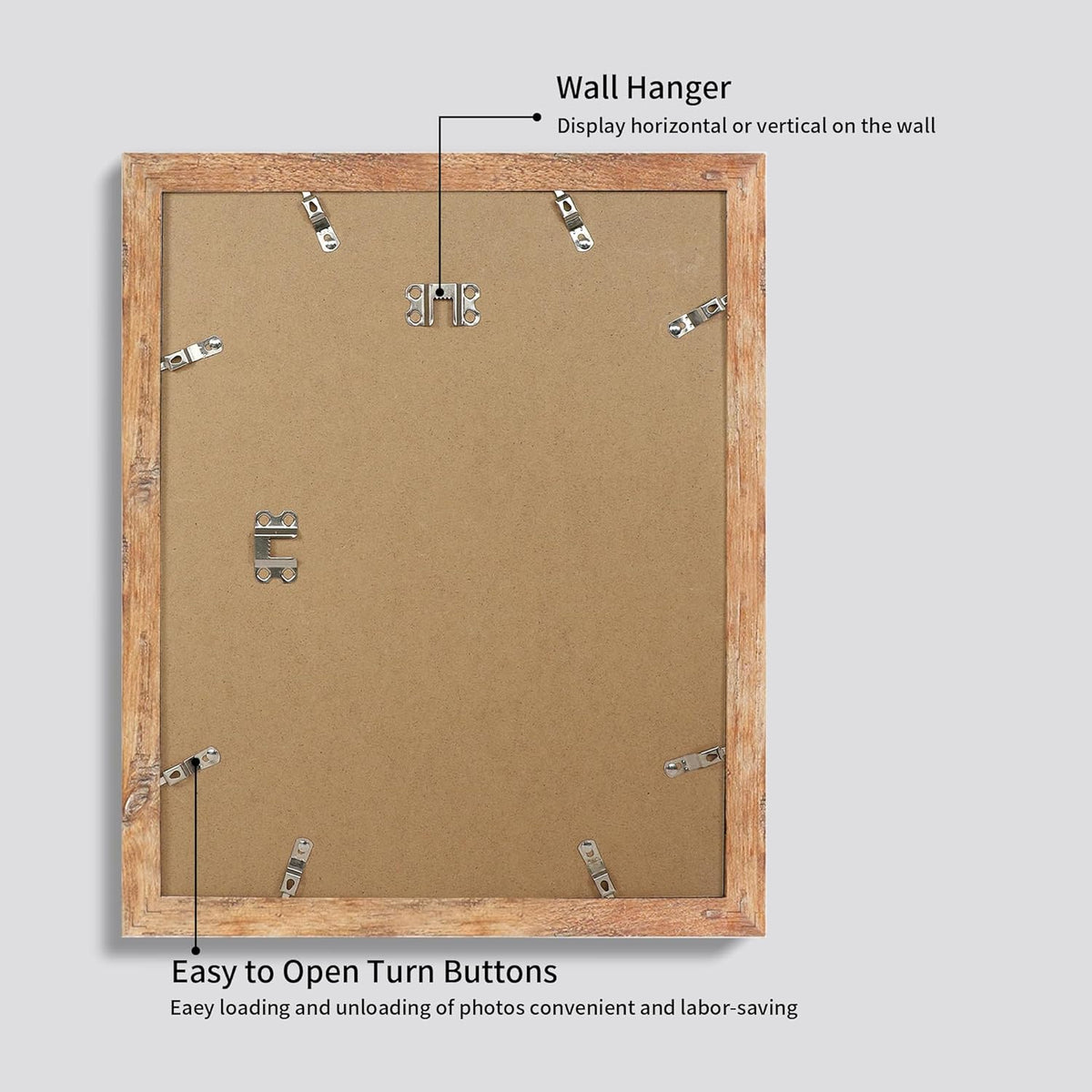 11x14 Picture Frame Set of 4 with Tempered Glass, Rustic Brown Frame Display 8x10 Pictures with Mat