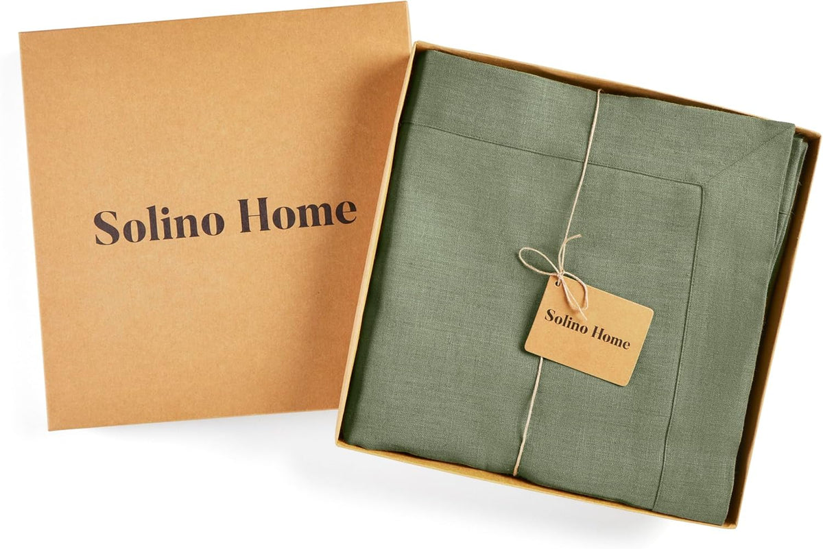 Solino Home Linen Tablecloth 60 x 120 Inch - 100% Pure Linen Oil Green Table Cloth for Rectangle