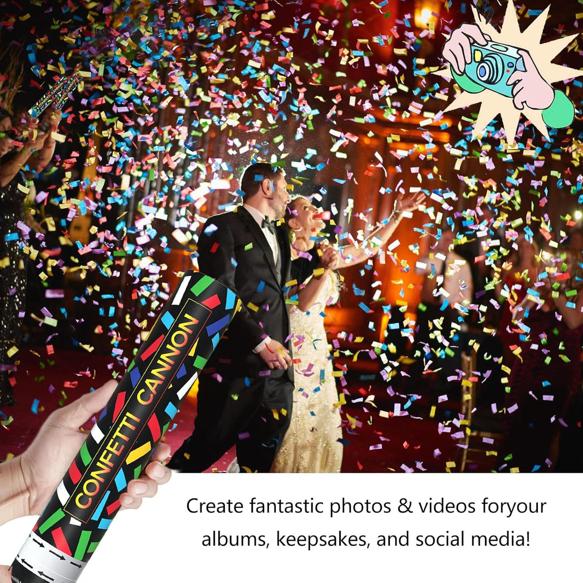 6 Pack Colorful Confetti Poppers, 12 Inch Biodegradable Confetti Cannon Party Poppers Shooters for