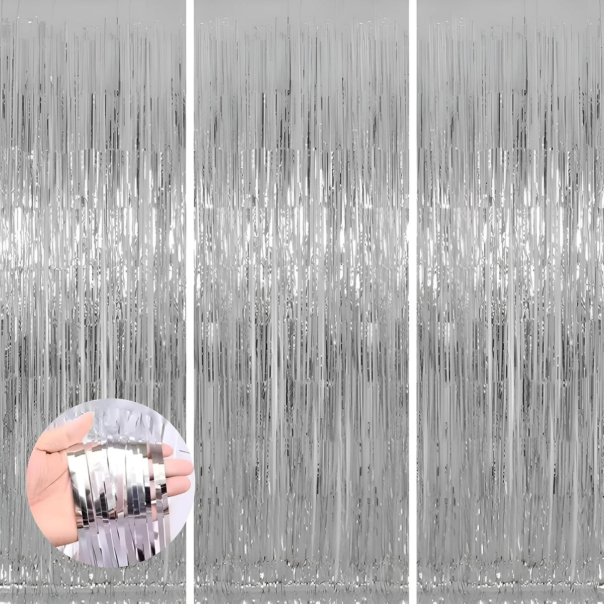 Keyali 3 Pack 3.3 * 8.3 ft Foil Curtain Metallic Tinsel Fringe Curtains Photo Booth Props Backdrop