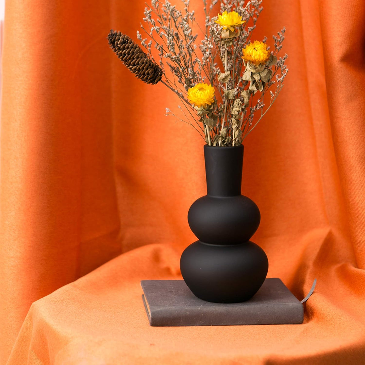 Black Ceramic Vase, Modern Vases for Pampas Grass, Matte Clay Vases for Wedding Boho Decor for